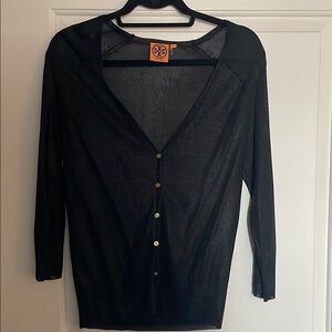 Tory Burch Black Gold Logo Cardigan